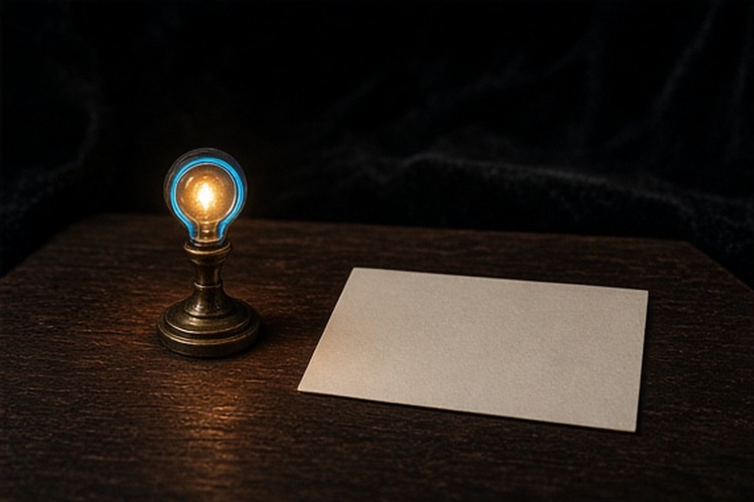 A miniature contact call light beside an unmarked publisher card